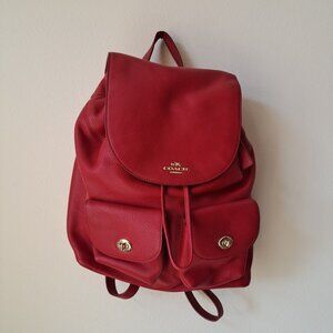 Coach Billie Red Pebble Leather Drawstring Backpack With COA Good Used Condition